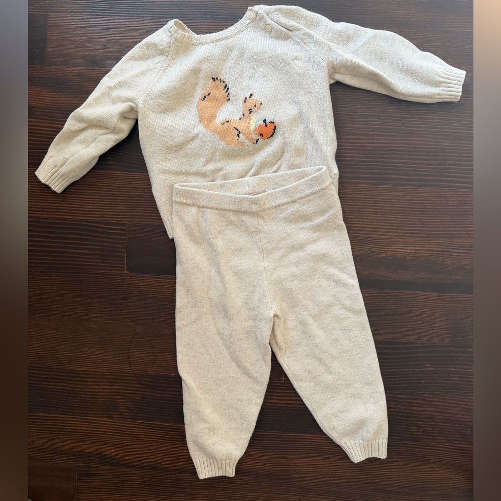 Sofia Grainge Amazon Cozy Knit Baby Sweater & Pants Set with Fox Motif - Cream
